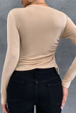 Elegant Solid Draw String Frenulum O Neck Tops
