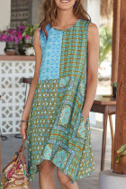 Fashion Street Print Patchwork O Neck A Line Dresses