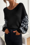 Casual Leopard Patchwork V Neck Tops Sweater