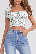 Fashion Casual Print Patchwork Square Collar T-Shirts