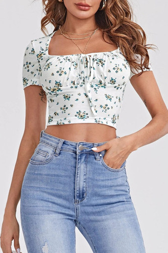 Fashion Casual Print Patchwork Square Collar T-Shirts