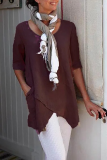 Casual Solid Patchwork O Neck T-Shirts