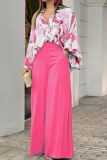 Fashion Print Patchwork Turndown Collar Long Sleeve Two Pieces