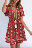 Fashion Casual Print Patchwork V Neck A Line Dresses