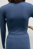 Fashion Casual Solid Patchwork Slit Turtleneck Long Sleeve Two Pieces