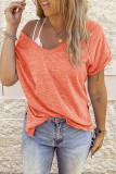 Fashion Street Solid Patchwork V Neck T-Shirts