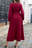 Fashion Solid Patchwork V Neck Waist Skirt Dresses