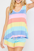 Fashion Living Striped Patchwork V Neck Sleeveless Two Pieces
