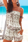 Casual Print Patchwork Strapless Straight Rompers