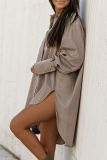 Casual Solid Buckle Asymmetrical Turndown Collar Tops
