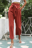Casual Solid Patchwork Loose Mid Waist Wide Leg Solid Color Bottoms