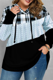 Casual Plaid Print Patchwork Hooded Collar Tops