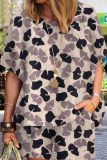 Casual Print Patchwork O Neck Short Sleeve Two Pieces