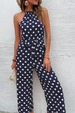 Fashion Dot Patchwork Halter Straight Jumpsuits