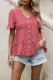 Elegant Print Buckle Flounce V Neck Tops