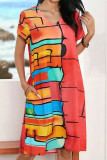 Fashion Street Print Patchwork V Neck A Line Dresses