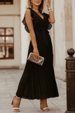 Casual Solid Patchwork V Neck Cake Skirt Dresses
