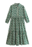 Casual Print Patchwork Turndown Collar Cake Skirt Dresses