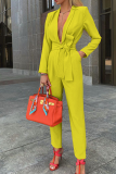 Casual Solid Patchwork Turndown Collar Regular Jumpsuits
