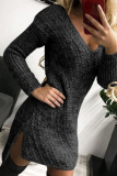 Casual Patchwork Buckle V Neck Pencil Skirt Dresses
