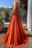 Fashion Elegant Solid Slit Oblique Collar Evening Dress Dresses