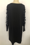 Casual Solid Patchwork Mesh Straight Dresses