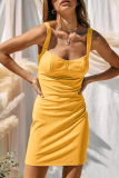 Casual Solid Patchwork Square Collar Pencil Skirt Dresses