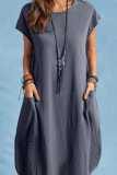 Casual Solid Patchwork O Neck Straight Dresses