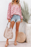 Casual Print Patchwork V Neck Tops