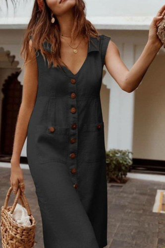 Casual Solid Patchwork Turndown Collar Straight Dresses