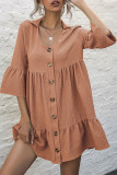 Fashion Street Solid Patchwork Turndown Collar A Line Dresses
