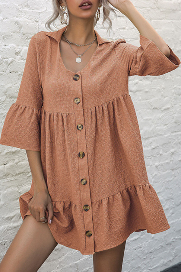 Fashion Street Solid Patchwork Turndown Collar A Line Dresses