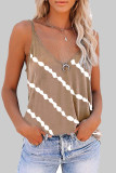 Fashion Casual Striped Print Patchwork V Neck Tops