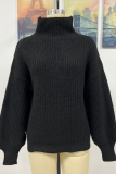 Casual Solid Patchwork Turtleneck Tops