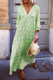Casual Print Patchwork V Neck Straight Dresses