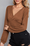 Casual Solid Patchwork V Neck Tops