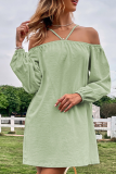 Fashion Solid Patchwork Halter Straight Dresses