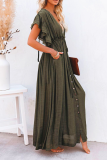 Elegant Solid Frenulum Buckle V Neck A Line Dresses