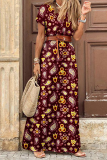 Fashion Elegant Print Slit Without Belt V Neck A Line Dresses