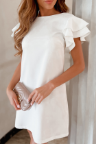 Casual Solid Flounce O Neck Straight Dresses