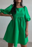Casual Solid Patchwork Square Collar Cake Skirt Dresses