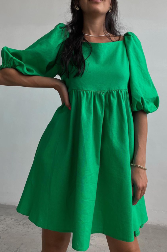Casual Solid Patchwork Square Collar Cake Skirt Dresses