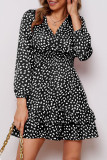 Fashion Street Print Patchwork V Neck Princess Dresses