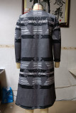 Fashion Geometric Patchwork Asymmetrical Printing Turn-back Collar Outerwear