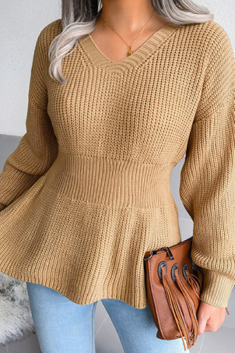 Casual Solid Patchwork Flounce V Neck Tops