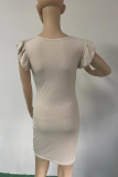 Casual Solid Flounce O Neck Pencil Skirt Dresses