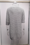 Casual Solid Slit Turtleneck Tops