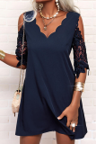 Casual Solid Lace V Neck Straight Dresses
