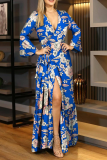 Casual Print Patchwork V Neck Irregular Dress Dresses