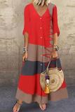 Fashion Patchwork Buttons V Neck Straight Dresses